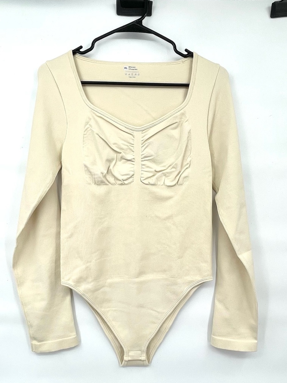 HYZ NWOT beige nude compression long sleeve athletic bodysuit